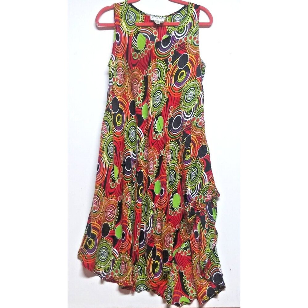 Summer Beach Dress Umbrella One Size Boho Hippie Multicolor Mandala circles EUC